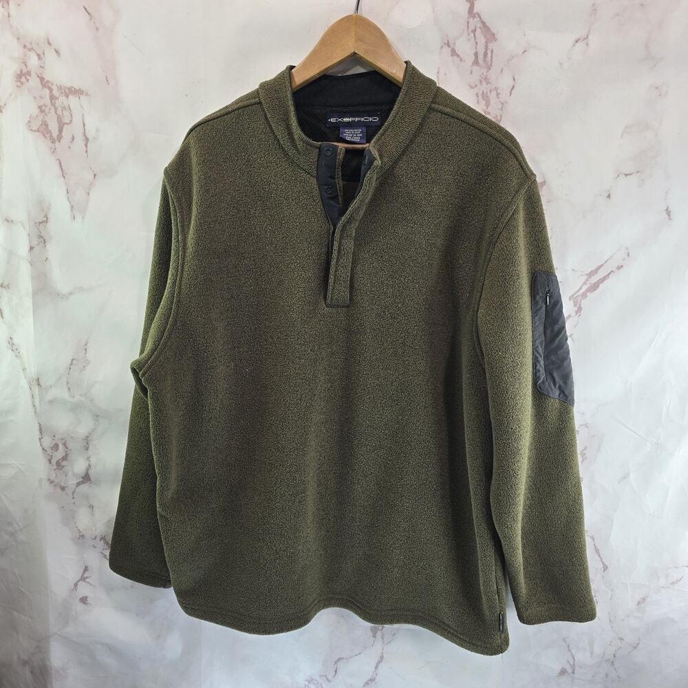 Ex Officio Pullover Mens XXL Green Fleece Quarter Snap Sweater Jacket